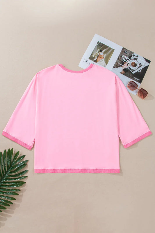 Bonbon Oversized Patched High Low Bracelet Sleeve Plus Size T Shirt - Chic Meadow Boutique