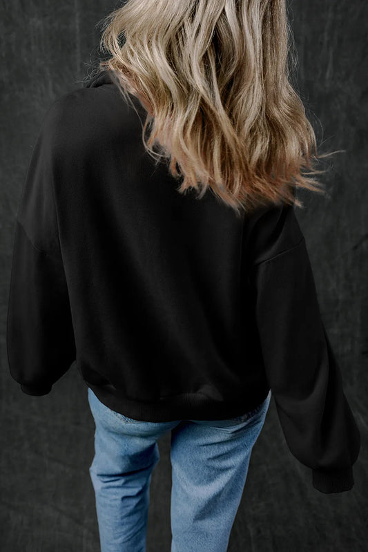 Black Zip-up Stand Neck Kangaroo Pocket Sweatshirt - Chic Meadow Boutique