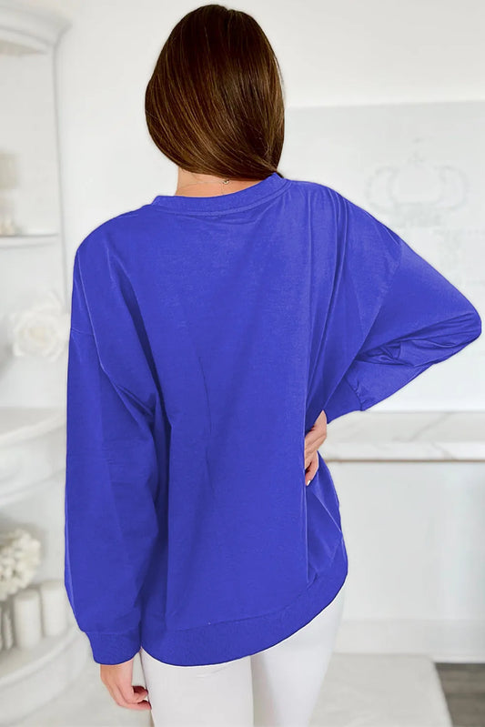 Dark Blue Tinsel Game Day Drop Shoulder Graphic Sweatshirt - Chic Meadow Boutique