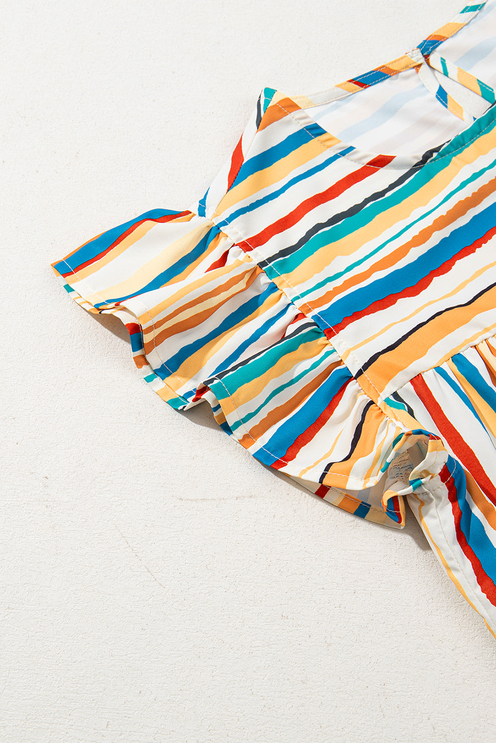 Multicolour Vibrant Stripes Printed Flutter Sleeve Babydoll Blouse