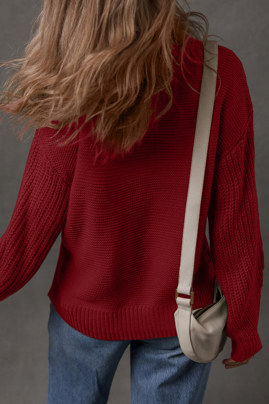 Red Dahlia Solid Color Front Seam Drop Shoulder Loose Sweater
