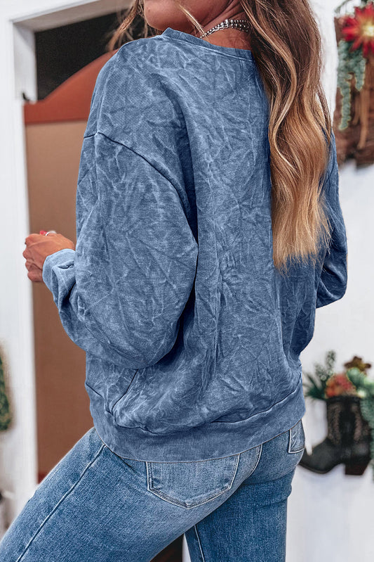 Real Teal saved by grace Letter Embroidery Mineral Wash Loose Sweatshirt