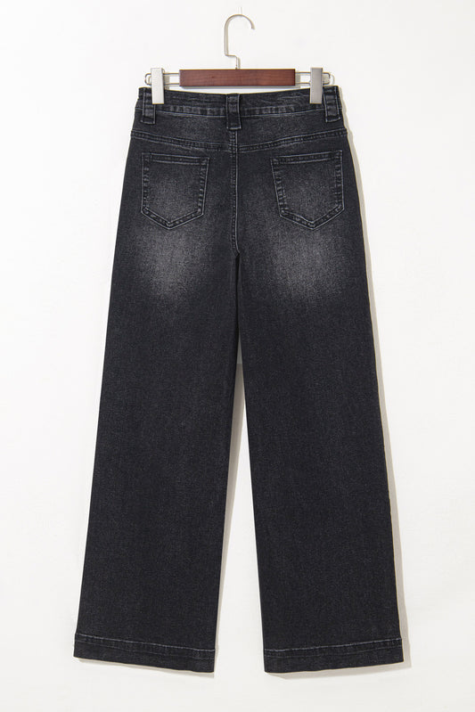 Black Wide Leg Pocketed High Waist Jeans