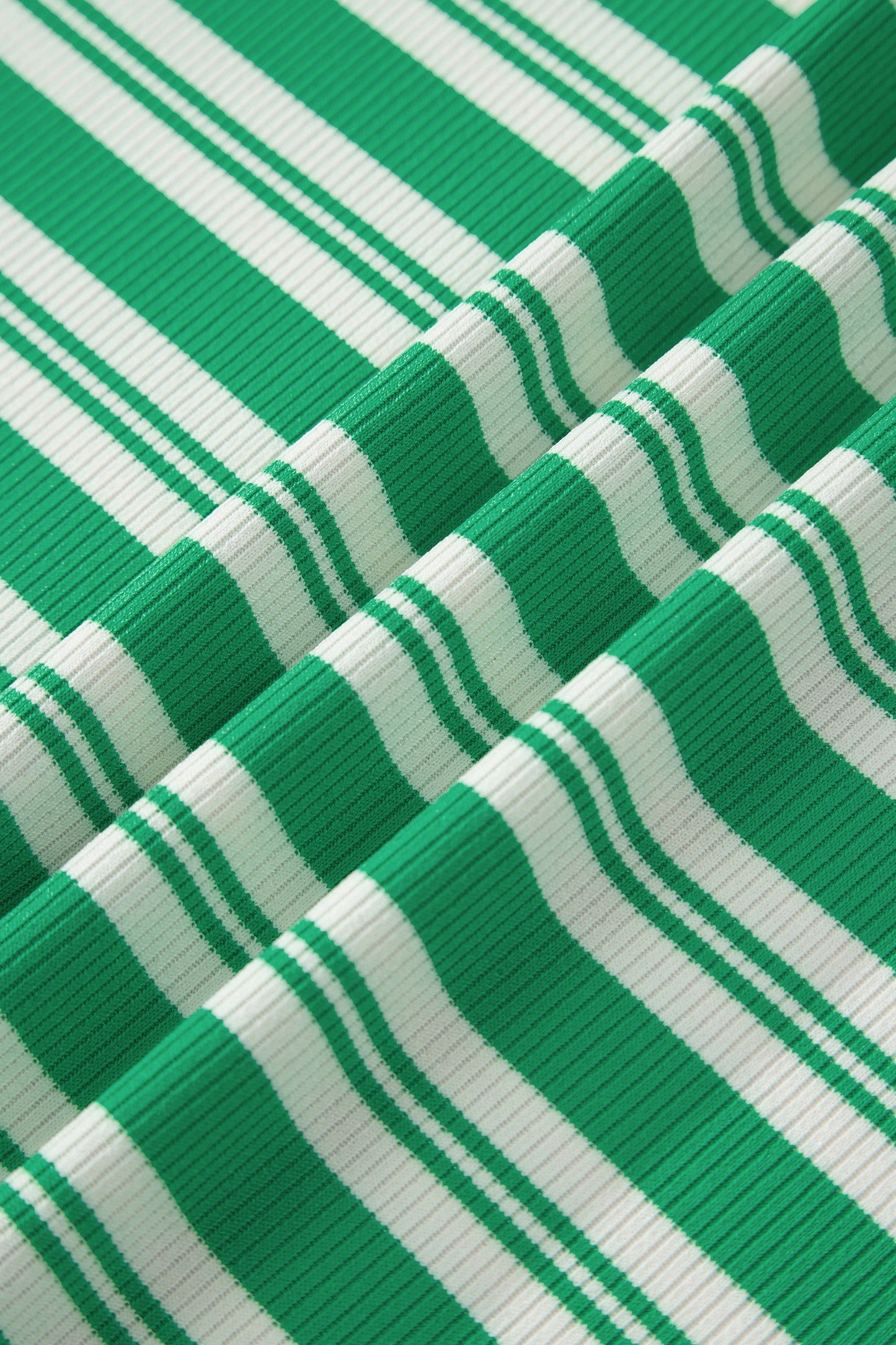 Green Stripe Collared V Neck Short Sleeve T Shirt Midi Dress with Pockets