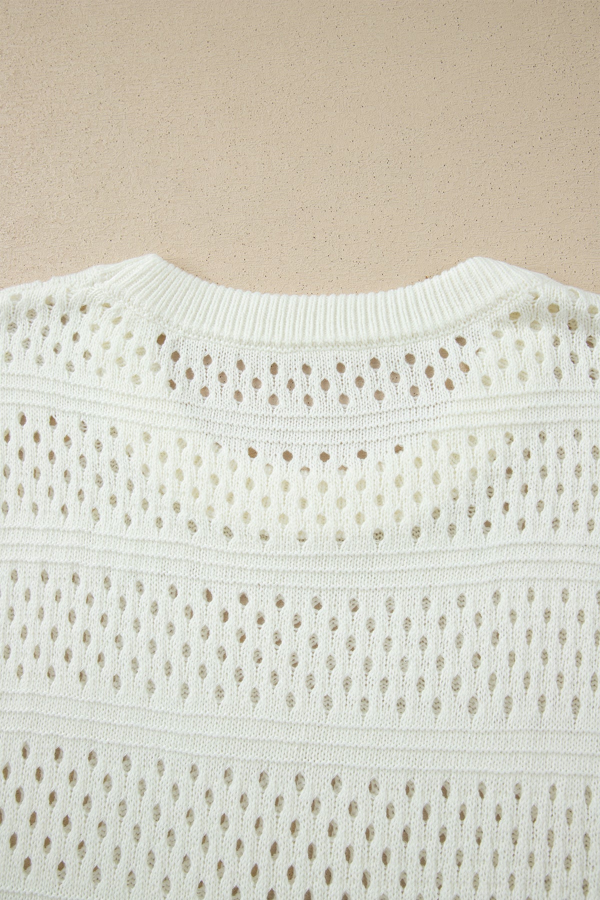 White Plus Size Eyelet Hollow Out Knit Ribbed Trim Short Sleeve Dolman Sweater