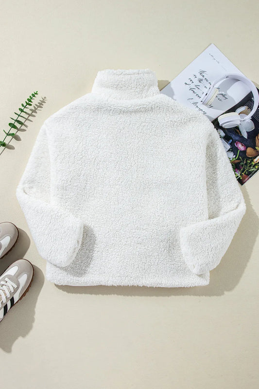 Beige Faux Fur Button Pocketed Lapel Collar Jacket - Chic Meadow Boutique