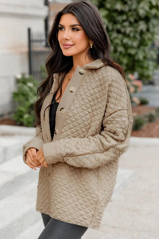 Outerwear/Jackets Jet Stream Solid Color Quilted Puffer Buttoned Shacket