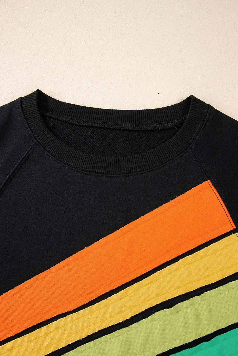 Black Rainbow Raglan Sleeve Crew Neck Plus Size Sweatshirt - Chic Meadow Boutique