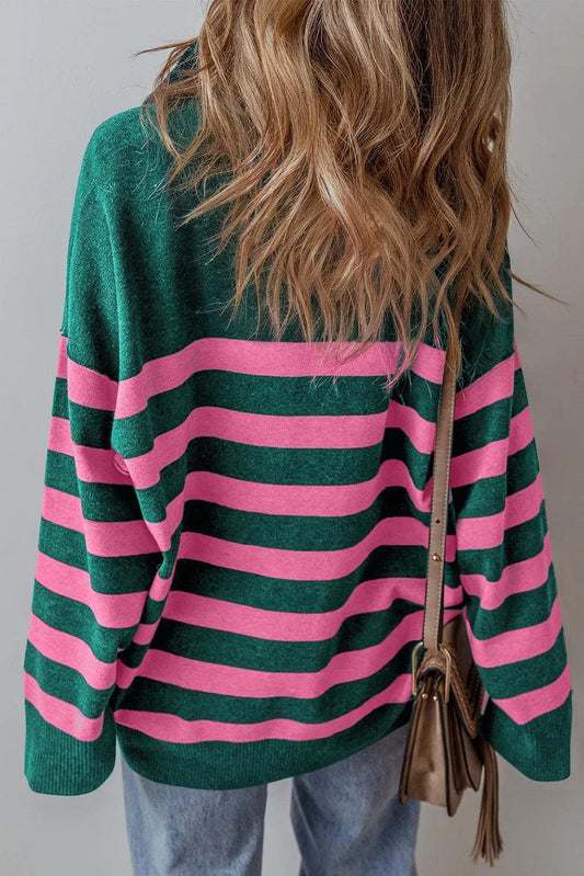 Sweaters & Cardigans/Sweaters Green Collared Quarter Zipper Oversized Sweater