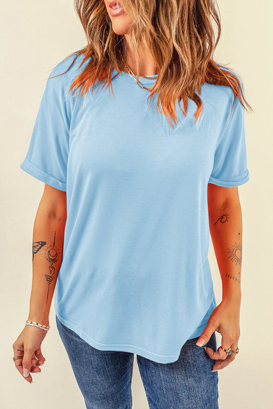 Light Blue Bright Casual Plain Crew Neck Tee