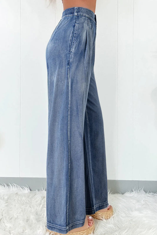 Dusk Blue Acid Wash Wide Leg High Waist Jeans - Chic Meadow Boutique