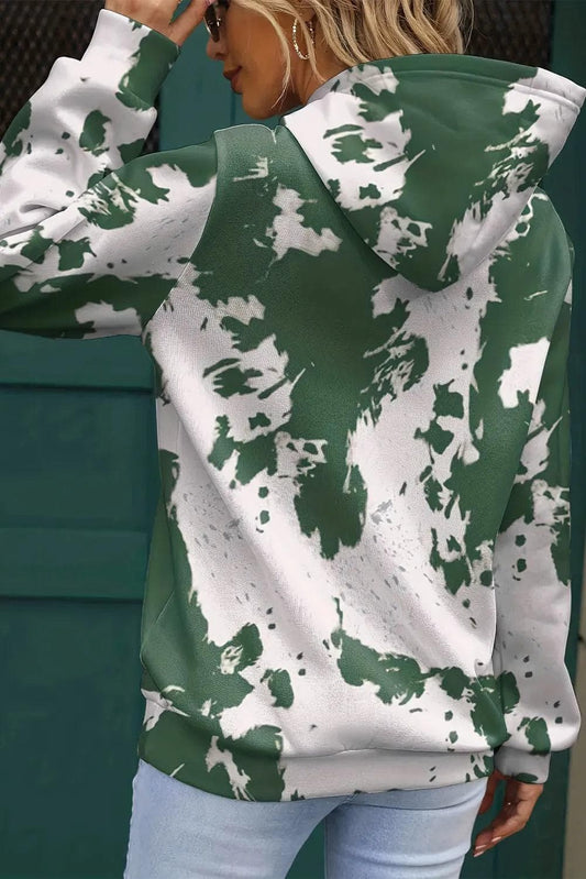Tops/Sweatshirts & Hoodies Green Tie Dye Print Kangaroo Pocket Loose Hoodie