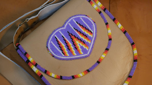Purple Handmade Beaded Leather Crossbody bag Shoulder Bag