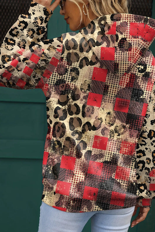 Brown Leopard Plaid Bleached Print Kangaroo Pocket Hoodie - Chic Meadow Boutique