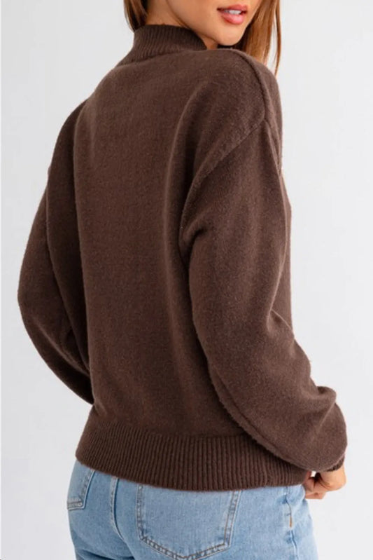 Coffee Western Howdy Boot Graphic High Neck Sweater - Chic Meadow Boutique