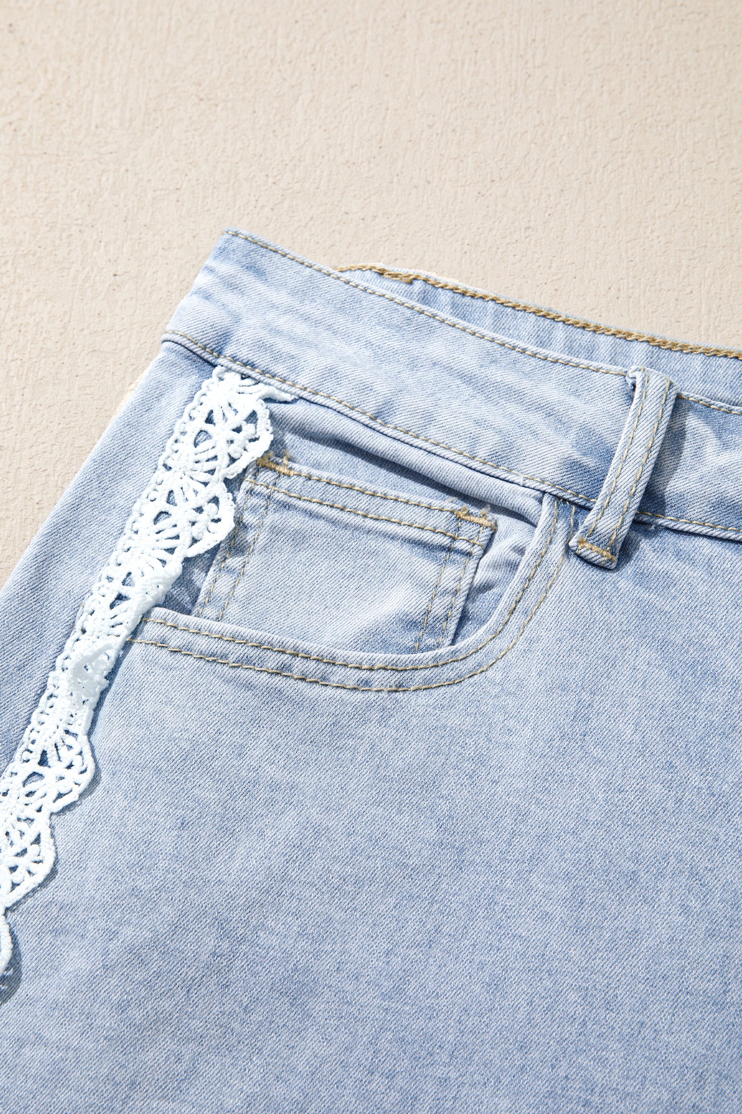 Beau Blue Lace Trim Casual Full-Length Regular Fit Jeans