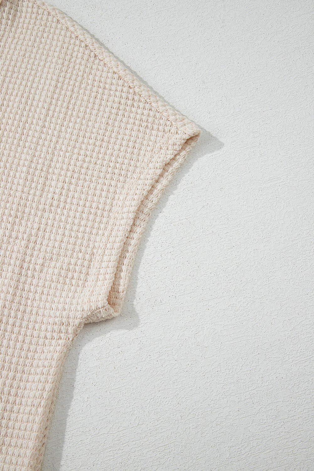 Pale Khaki Solid Color Textured Seamed Short Sleeve Top