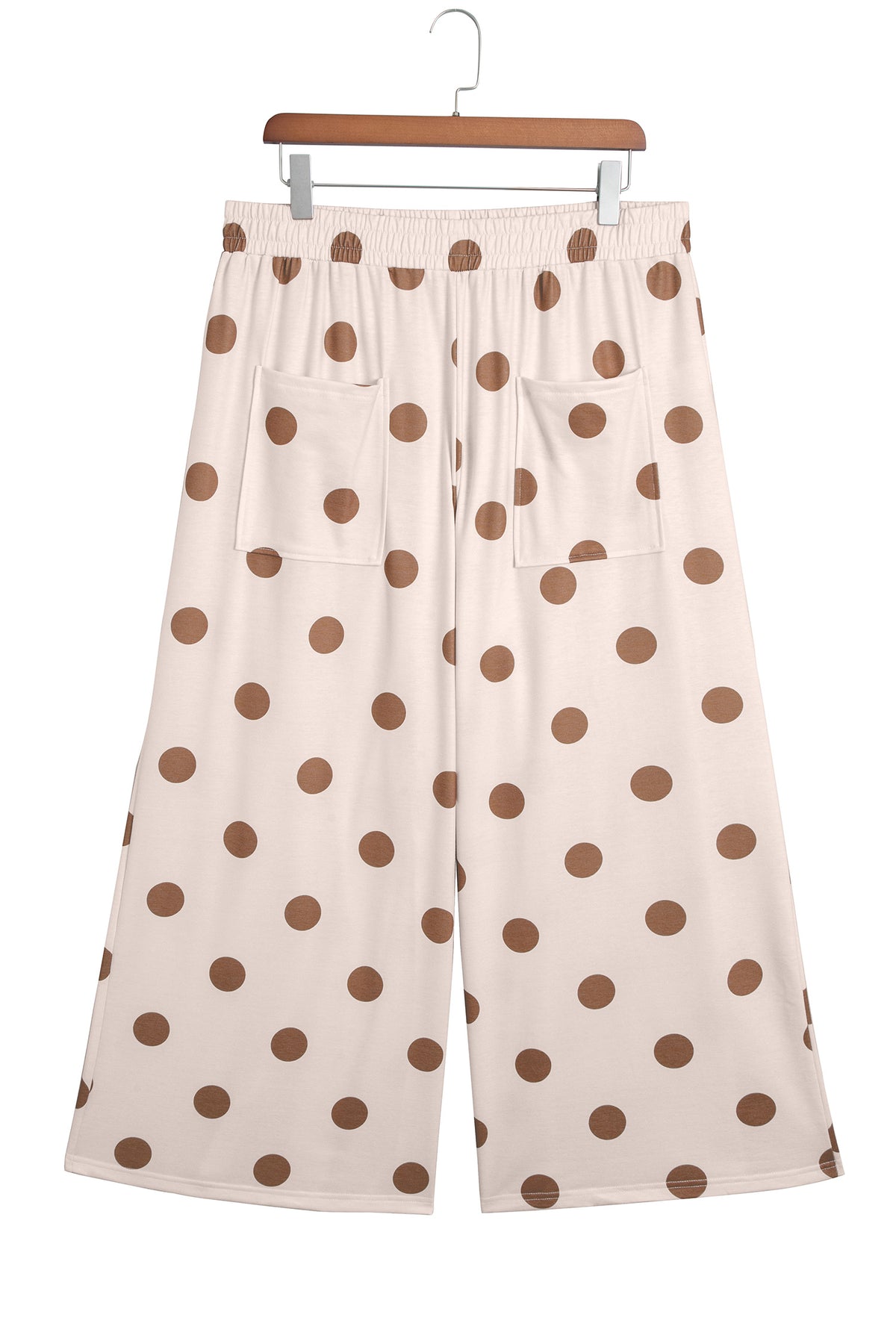 Khaki Polka Dot Elastic Waist Wide Leg Plus Size Pants