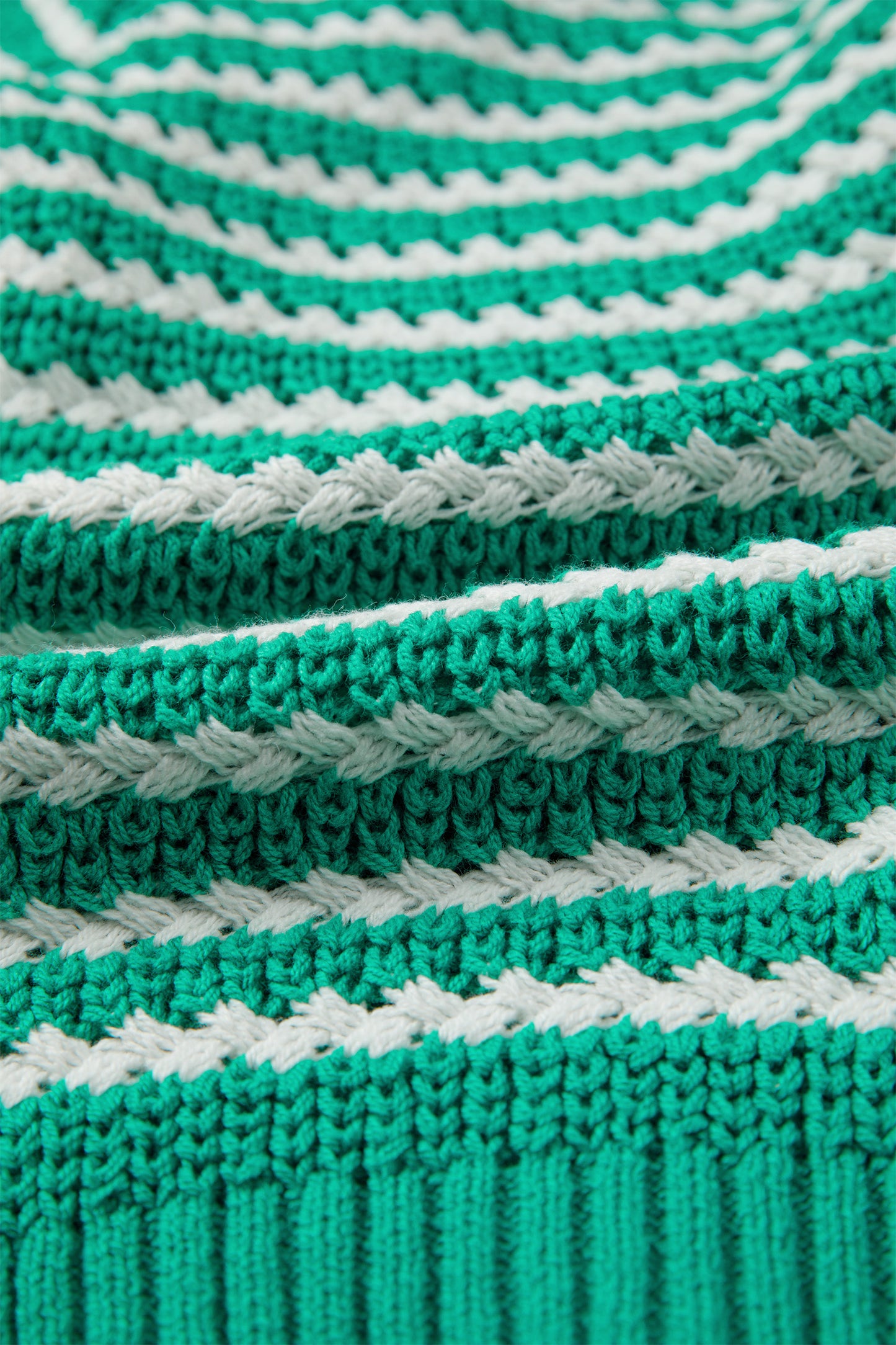 Green Stripe Short Sleeve Knit V Neck Bow Knot Sweater