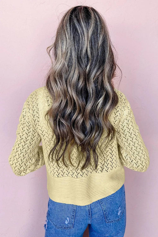 Sweaters & Cardigans/Cardigans Yellow Cream Pointelle Knit Open Front Short Cardigan