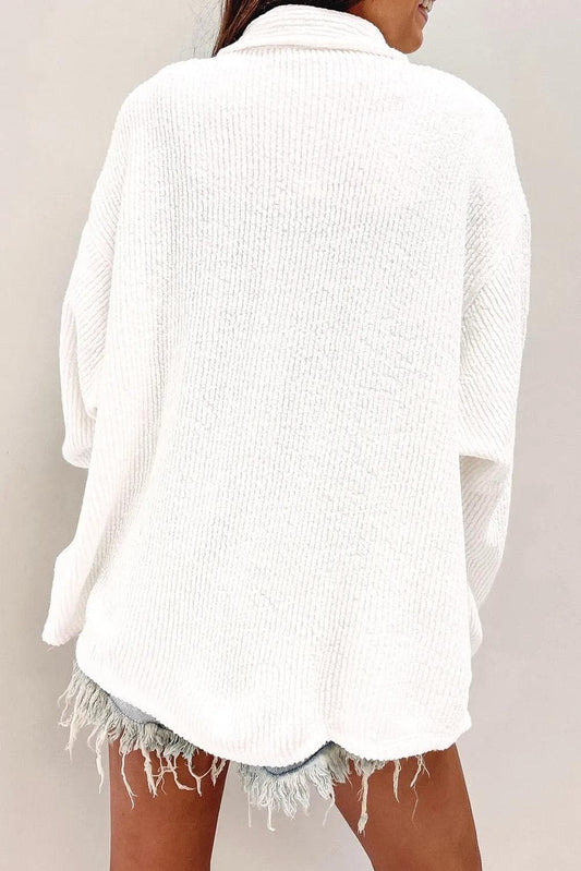 Outerwear/Jackets White Solid Color Corduroy Buttoned Long Sleeve Jacket