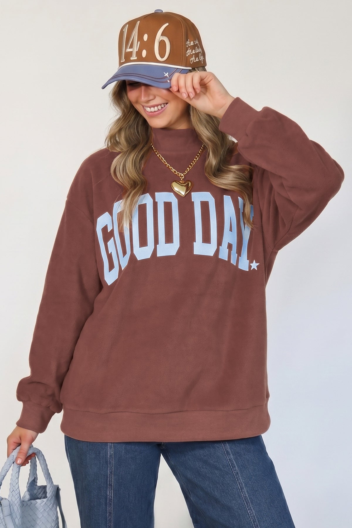 Clay Polka Dot/GOOD DAY Print Reversible Mock Neck Pullover Sweatshirt