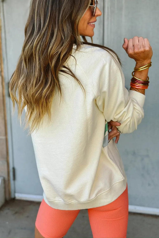 Tops/Sweatshirts & Hoodies Apricot Rainbow Colorblock Striped Pullover Sweatshirt