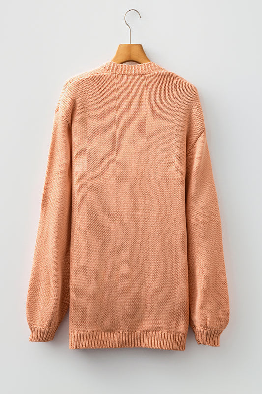 Straw Yellow Pumpkin Tree Print Open Front Drop Shoulder Midi Cardigan