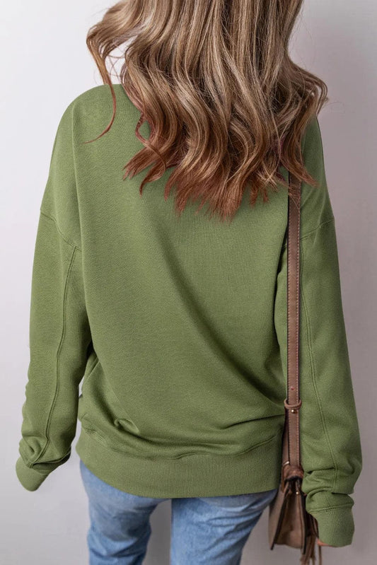 Tops/Sweatshirts & Hoodies Vineyard Green Drop Shoulder Crisscross Stitching Pocketed Loose Sweatshirt