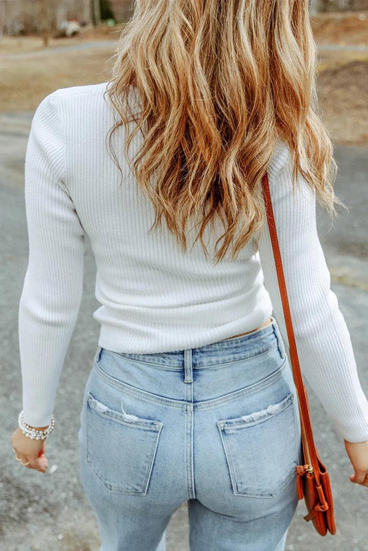 Tops/Sweaters & Cardigans White Cable Crossed V Neck Sweater