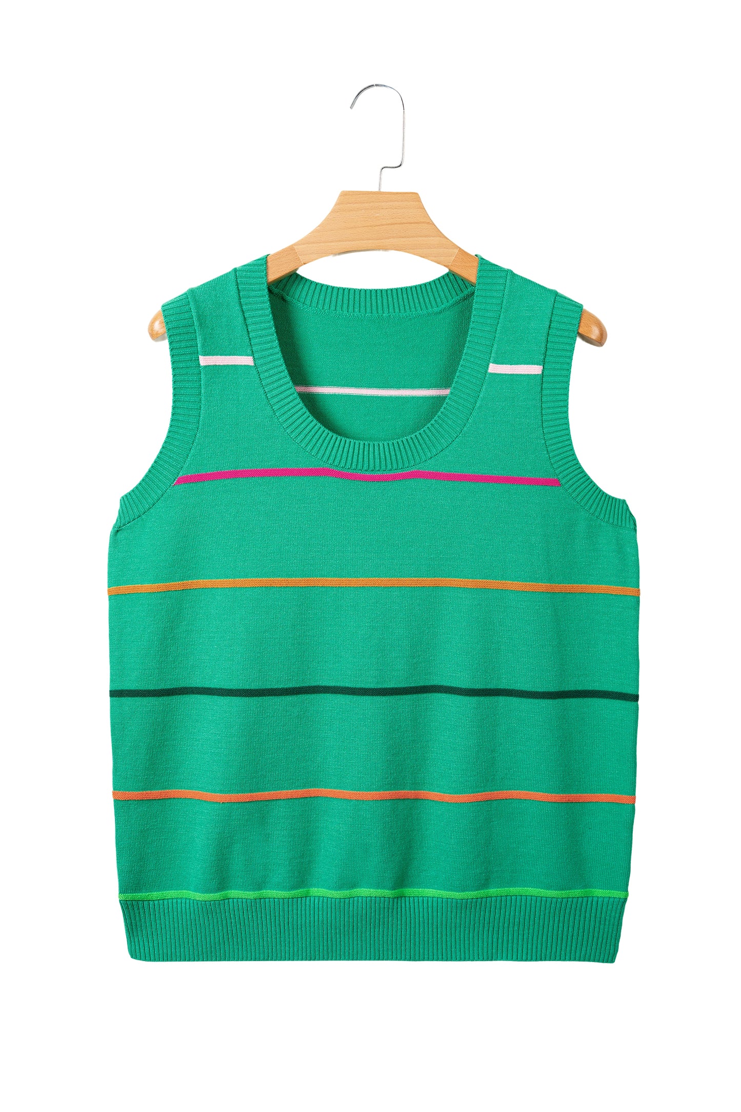 Green Stripe Round Neck Knitted Sweater Tank