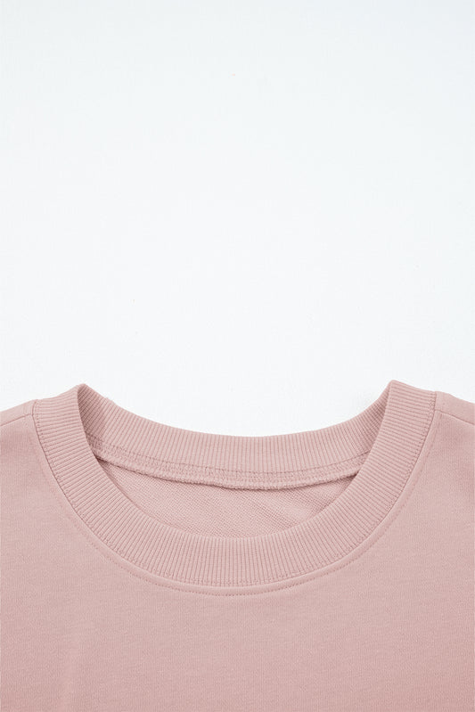 Light Pink Drop Shoulder Puff Sleeve Crop Pullover Drawstring Wide Leg Pants Set