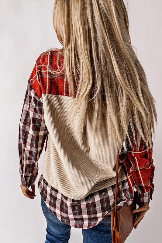 Plaid Corduroy Patchwork Shacket - Chic Meadow Boutique