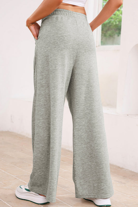 Gray Tied Elastic High Waist Pleated Detail Solid Sweatpants