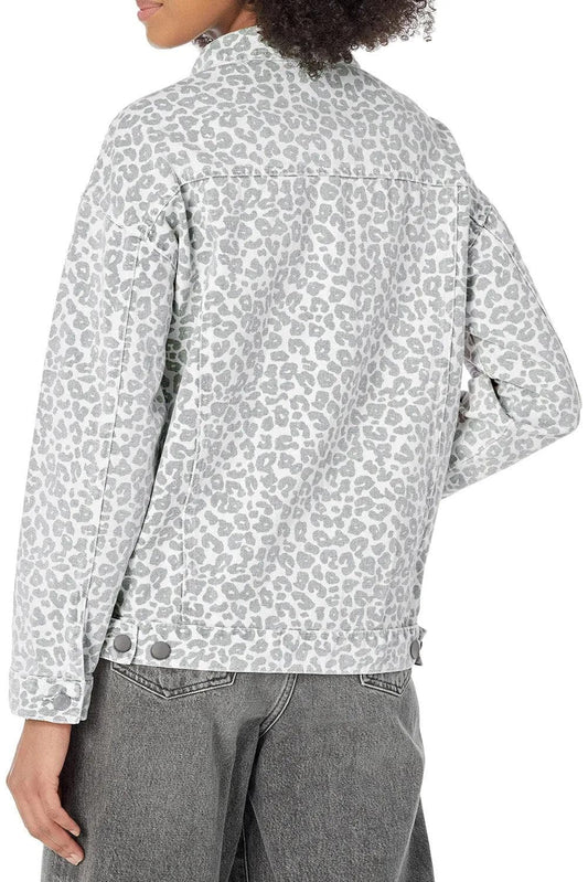 Outerwear/Denim jackets White Leopard Printed Flap Pocket Denim Jacket
