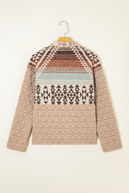 Light French Beige Aztec Quilted Patchwork Western Fashion Jacket