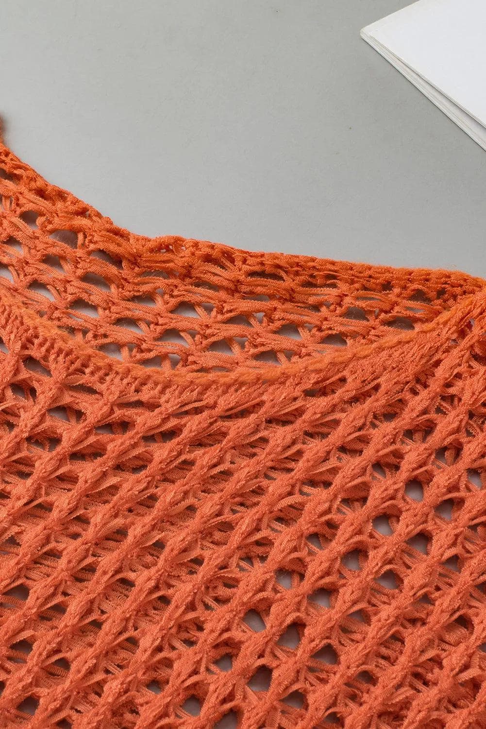 Tops/Sweaters & Cardigans Orange Open Knit Crochet Bell Sleeve Tunic Sweater