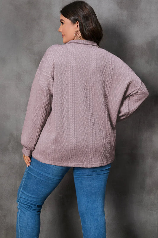 Plus Size Textured Knit Zip Neck Pullover - Chic Meadow Boutique