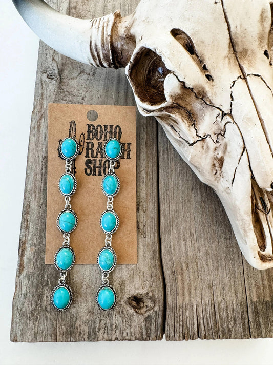 Jewelry Turquoise Western Oval Stone Drop stud dangle earrings