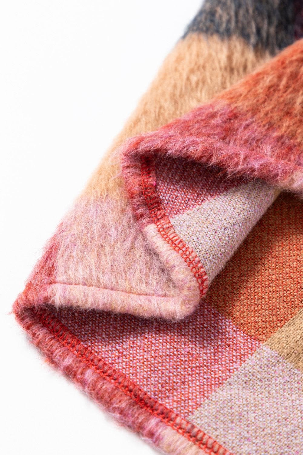 Plus Size/Plus Size Outerwear Orange Plaid Print Flap Pockets Buttoned Casual Plus Size Jacket