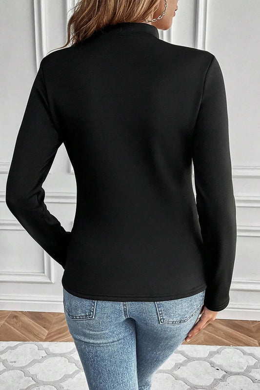 Black Mock Neck Thermal Lined Long Sleeve Tee - Chic Meadow Boutique