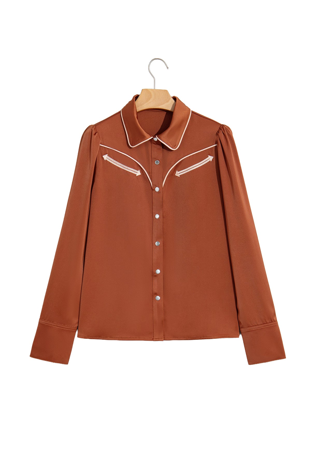 Cinnamon Silky Long Sleeve Button Front Western Fashion Shirt