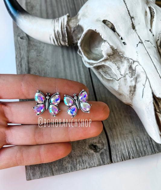 Butterfly Stone Stud Earrings