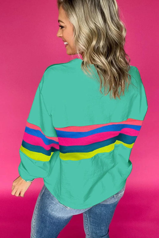 Tops/Long Sleeve Tops Green Colorful Striped Accent Long Sleeve T Shirt
