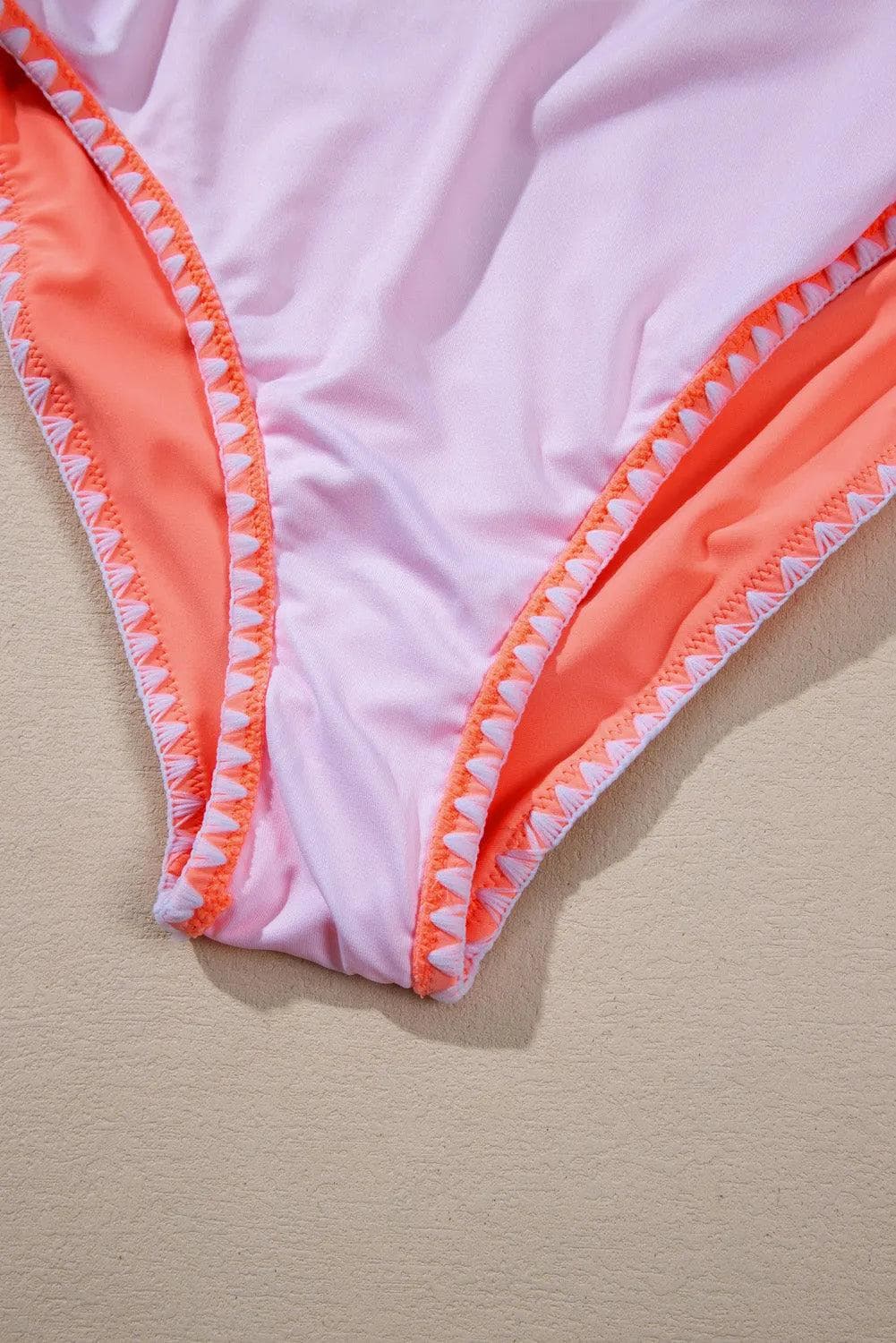 Swimwear/Tankinis Fresh Salmon Contrast Trim Ruffled Peplum Top Tankini Swimsuit