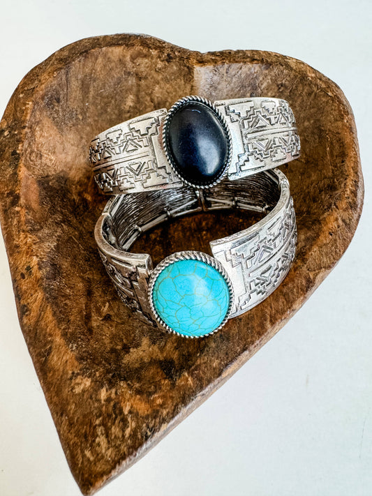 Western Semi Stone Aztec Texture Double Stretch Bracelet