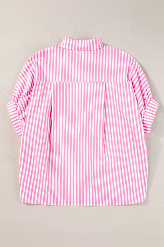 Pink Stripe Dolman Sleeve Oversize Shirt - Chic Meadow Boutique