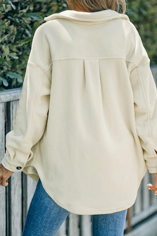 Beige Turn Down Collar Buttoned Shirt Jacket - Chic Meadow Boutique