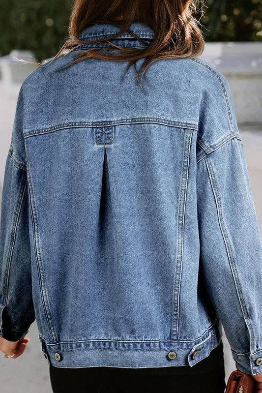 Outerwear/Denim jackets Light Blue Washed Oversize Pocketed Denim Jacket