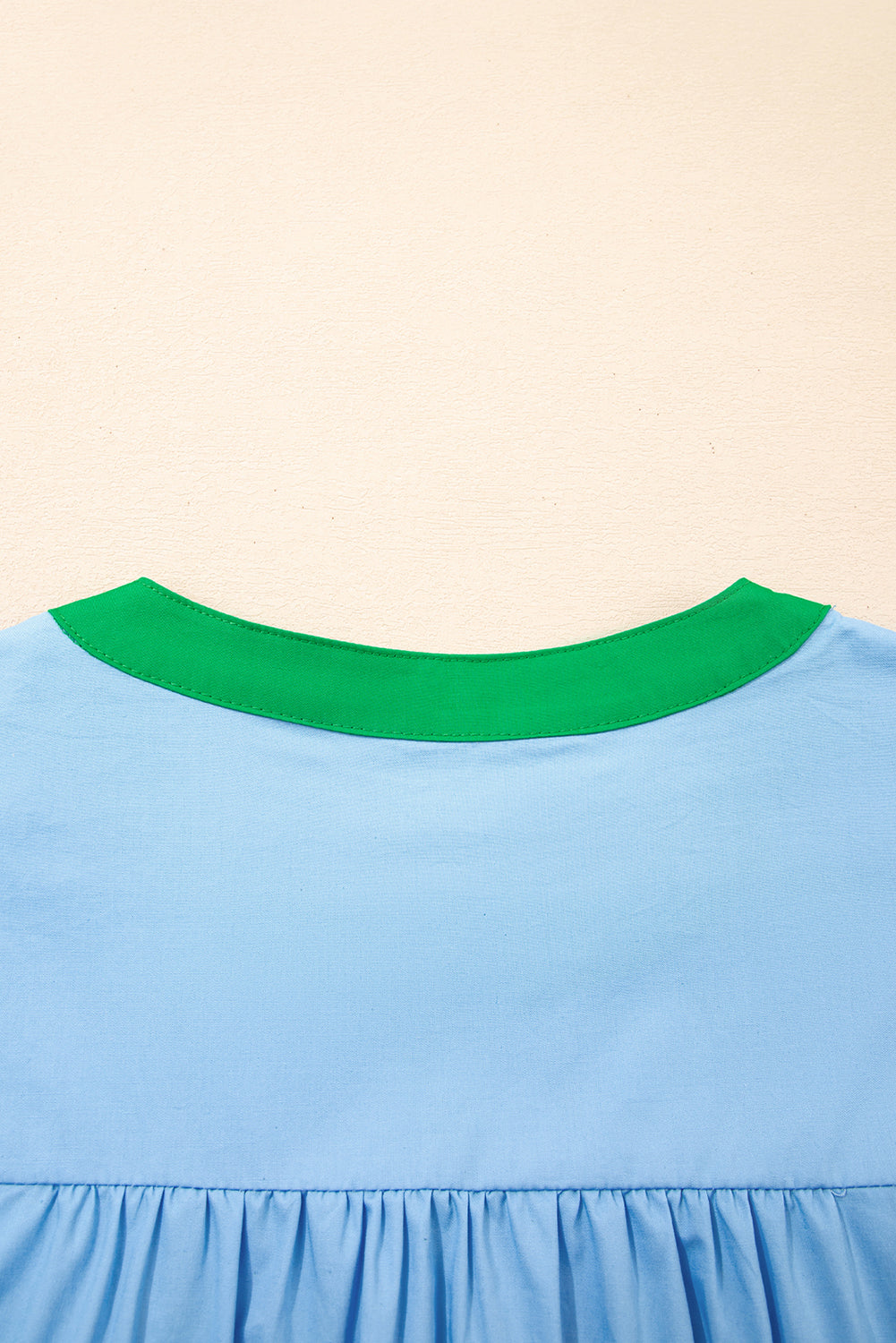 Mist Blue Contrast Notched Neck Frilly Detail Short Sleeve Blouse